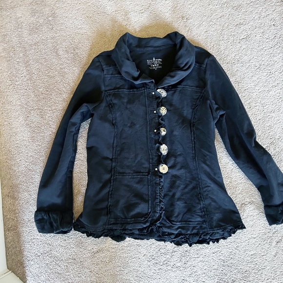 Neon Buddha black button front ruffle jacket Size M - Picture 2 of 12